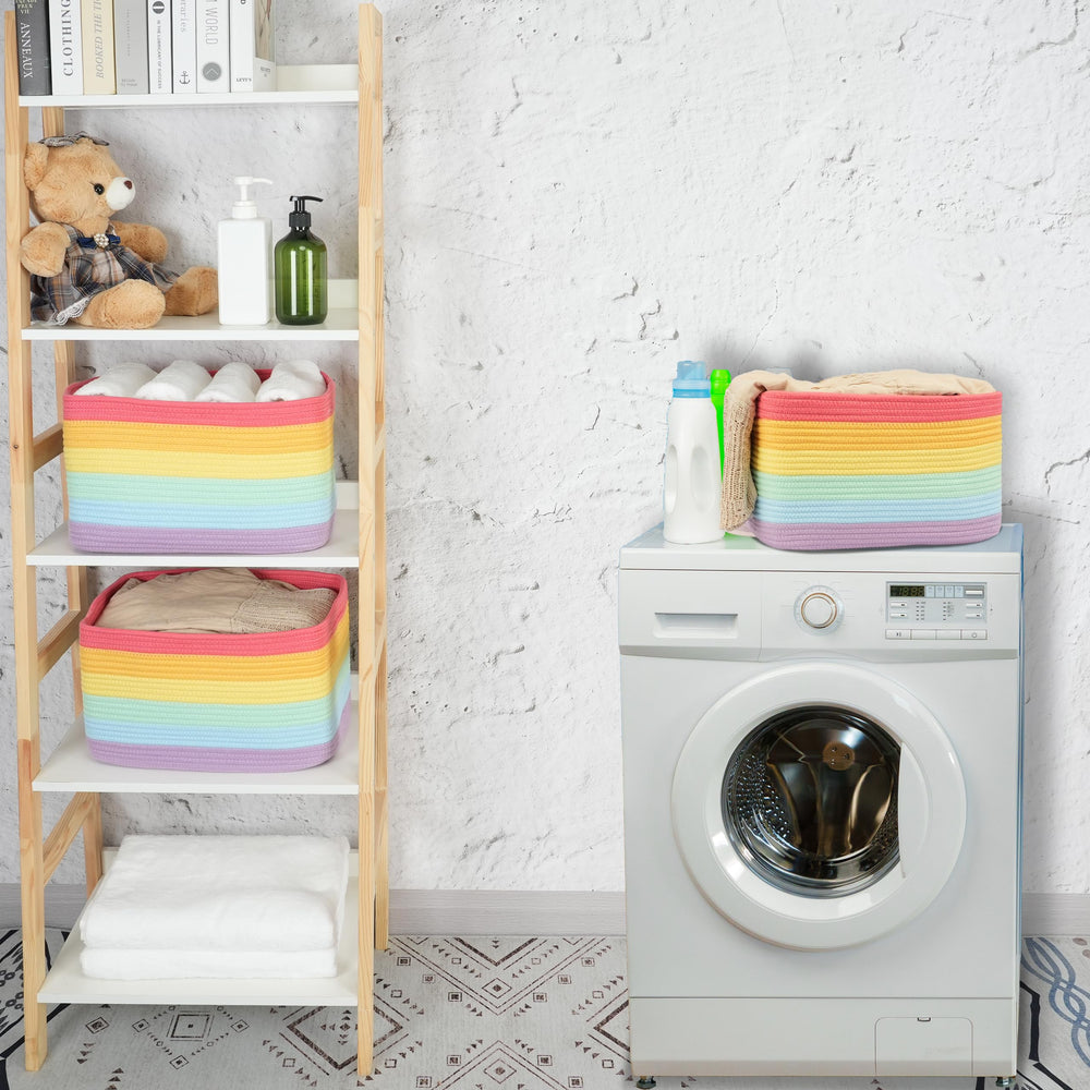 XUANGUO Rainbow Storage Basket handles detail shows easy-move design