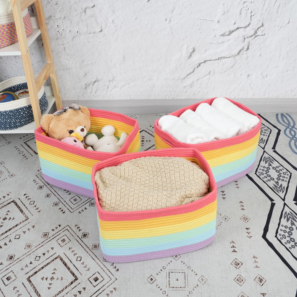 XUANGUO Rainbow Storage Basket soft cotton rope emphasizes furniture-friendly softness