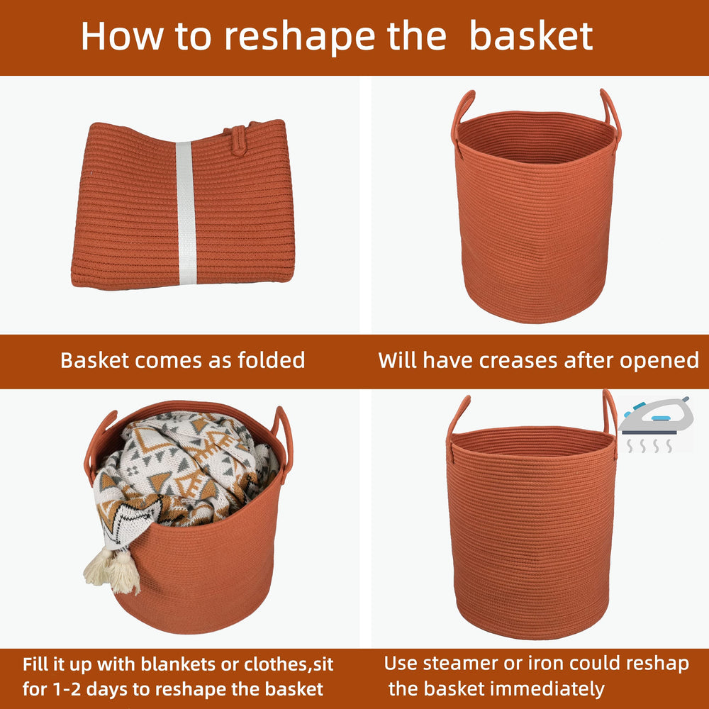 Reinforced handles on the XUANGUO rope basket for moving between rooms.