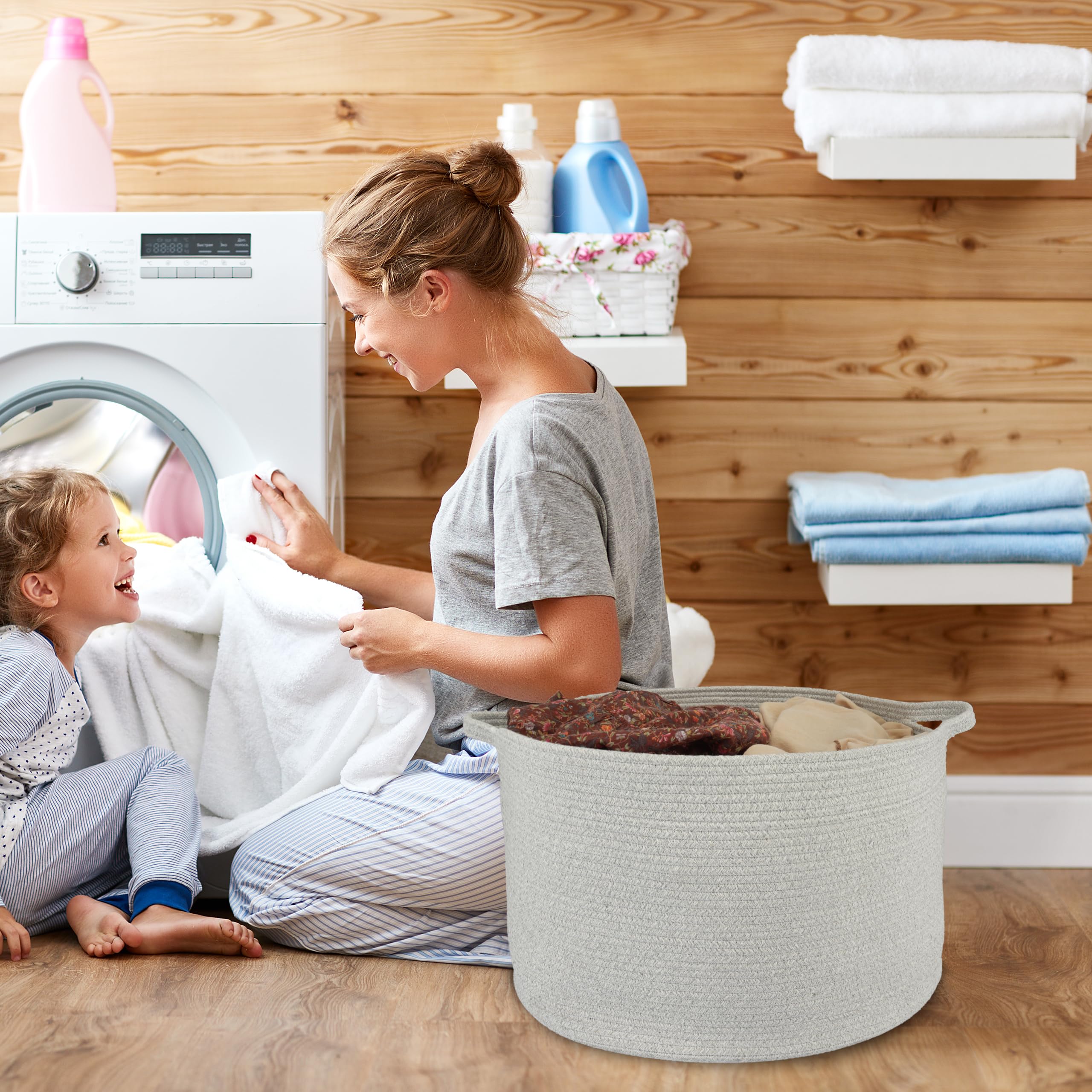 XUANGUO rope basket grey for laundry and bathroom storage