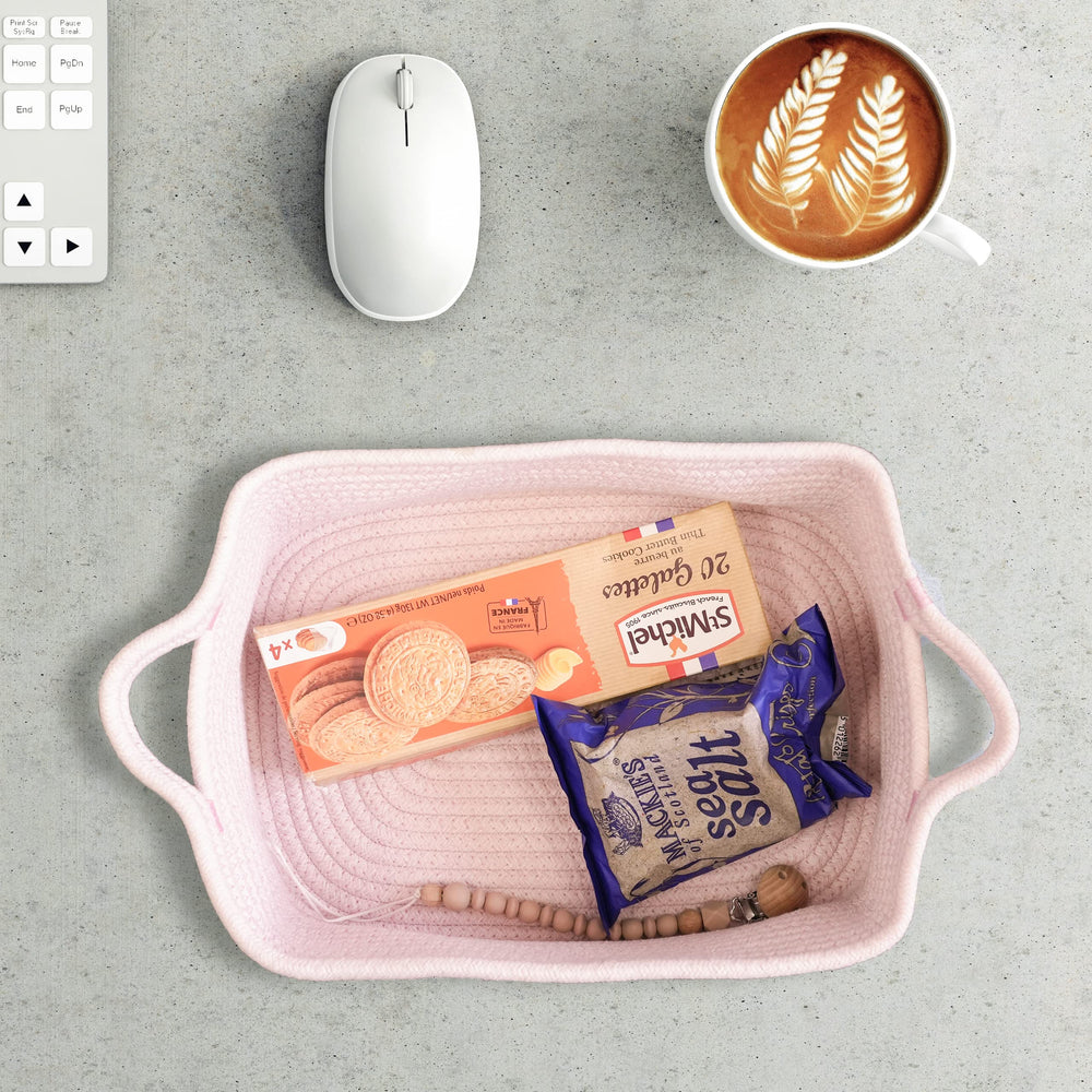 XUANGUO rope basket on shelf complements decor while concealing essentials.