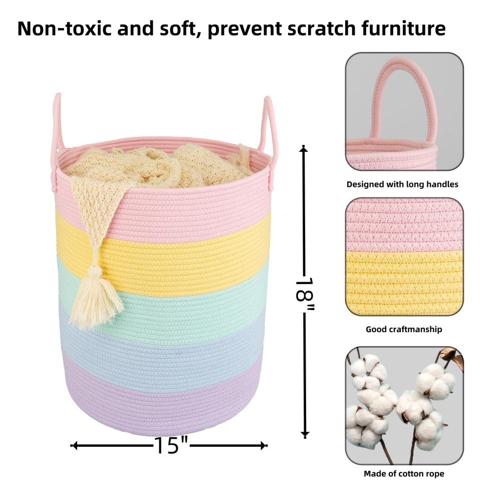XUANGUO rope basket tall with handles for easy room-to-room transport.