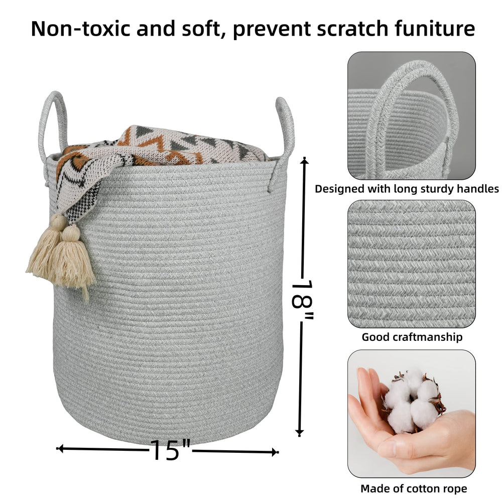 XUANGUO rope basket with handles gray shows easy transport around living spaces