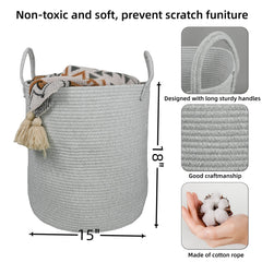XUANGUO rope basket with handles gray shows easy transport around living spaces