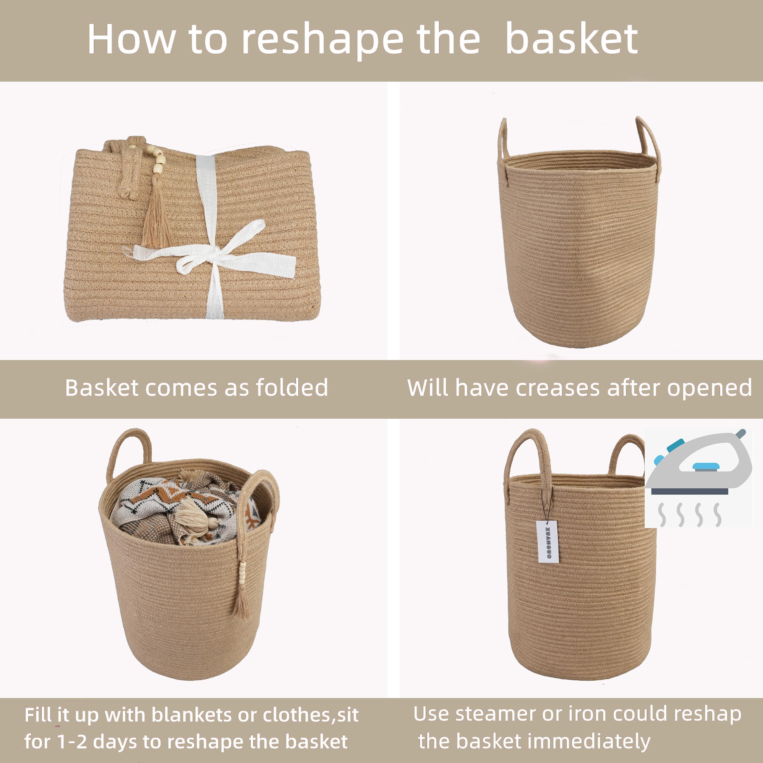 XUANGUO rope laundry basket folded for compact storage.
