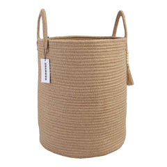 XUANGUO rope laundry basket, front view, sturdy handles for easy transport.