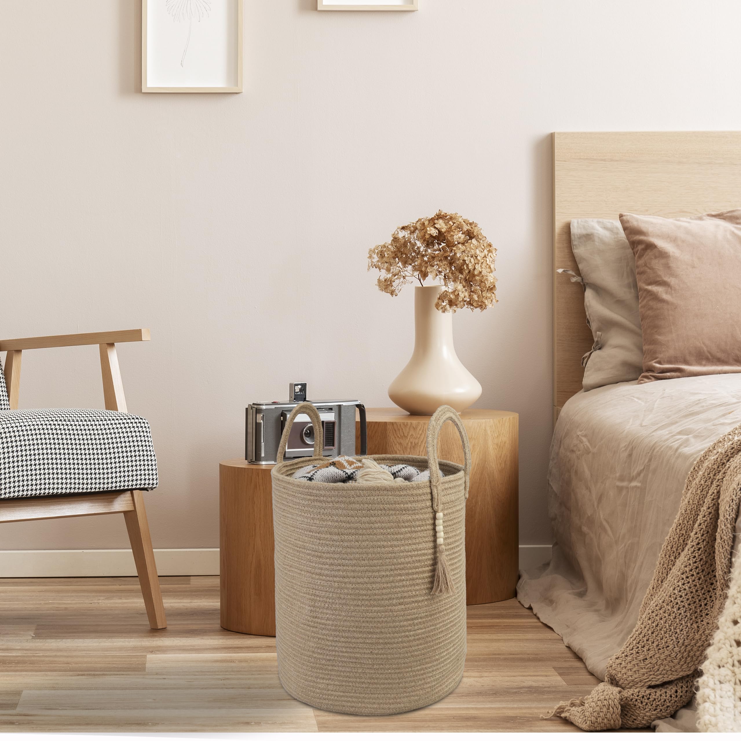 XUANGUO rope laundry basket used as nursery storage.