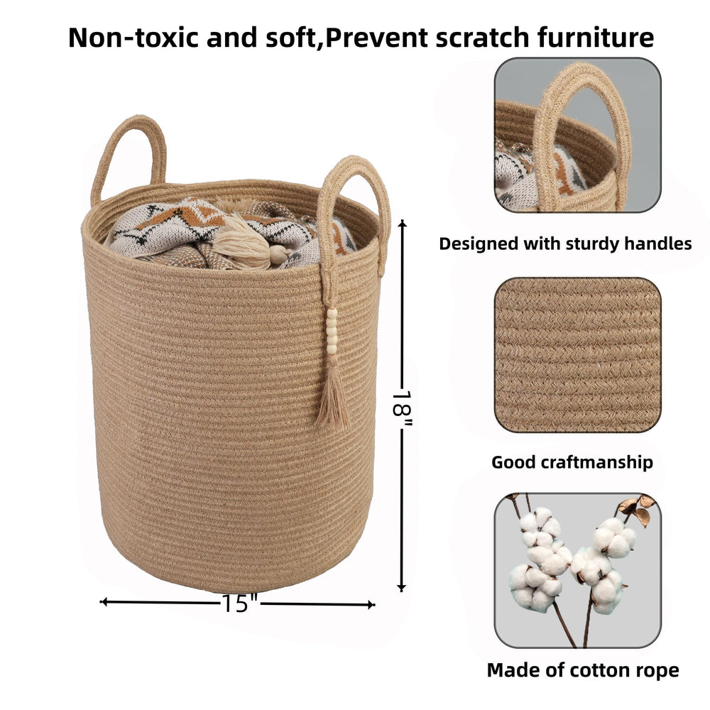 XUANGUO rope laundry basket, side handle, portable storage solution.