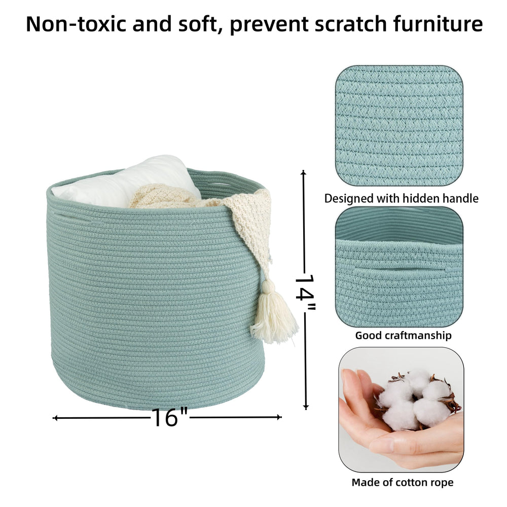 XUANGUO round storage basket green hidden handles for easy relocation