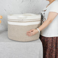XUANGUO round cotton rope basket in white and brown decor-friendly
