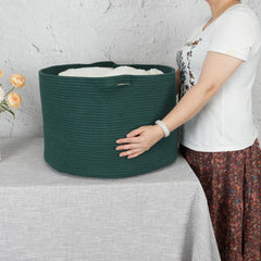 XUANGUO round rope basket dark green close-up demonstrates durable construction for long-lasting storage.