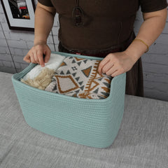 XUANGUO storage basket on shelf with clothes in green