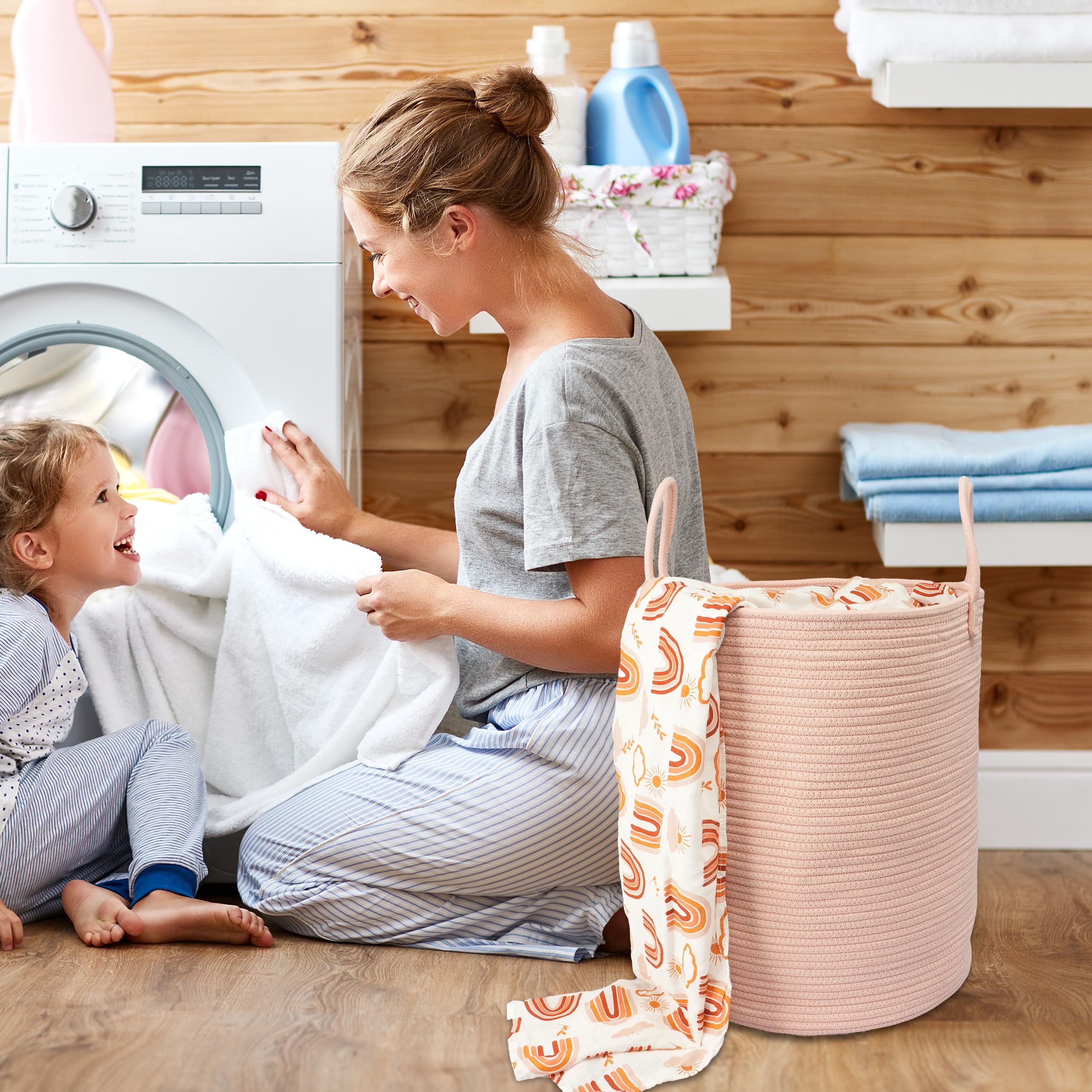 XUANGUO tall rope storage basket open top for easy access to towels