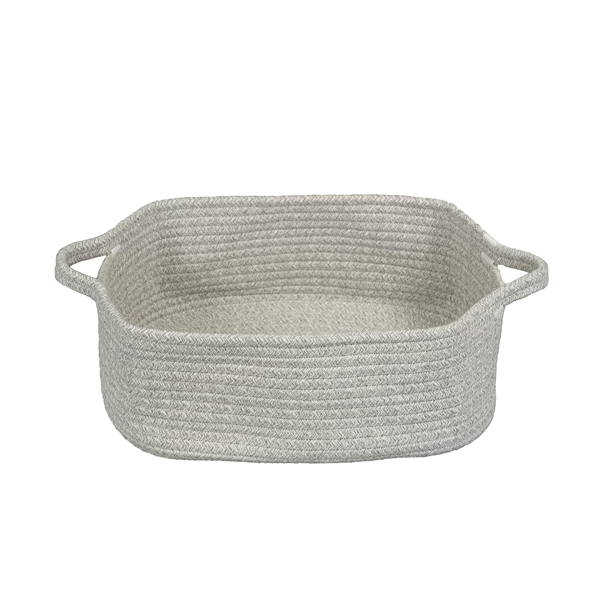 XUANGUO woven cotton rope basket with handles keeps toys neatly organized on shelves.