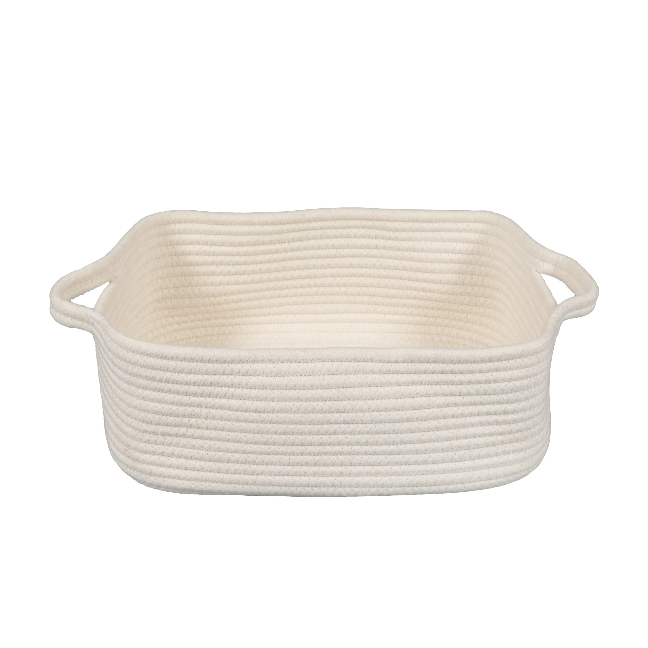 Xuanguo woven cotton rope basket with handles keeps shelves tidy for easy access.