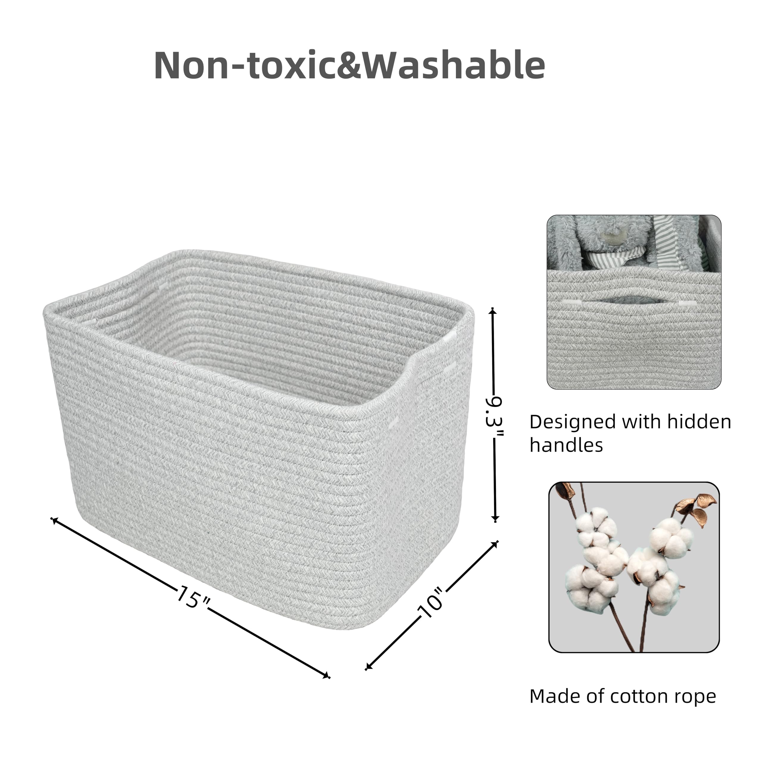XUANGUO grey woven basket shown for closet storage and toy organization.