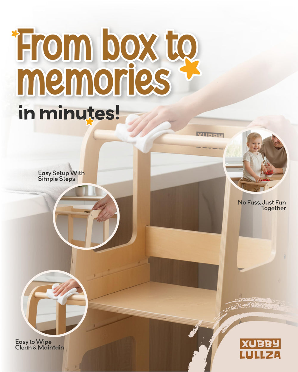 XUBBY LULLZA rounded edges to reduce snag risk for toddlers.