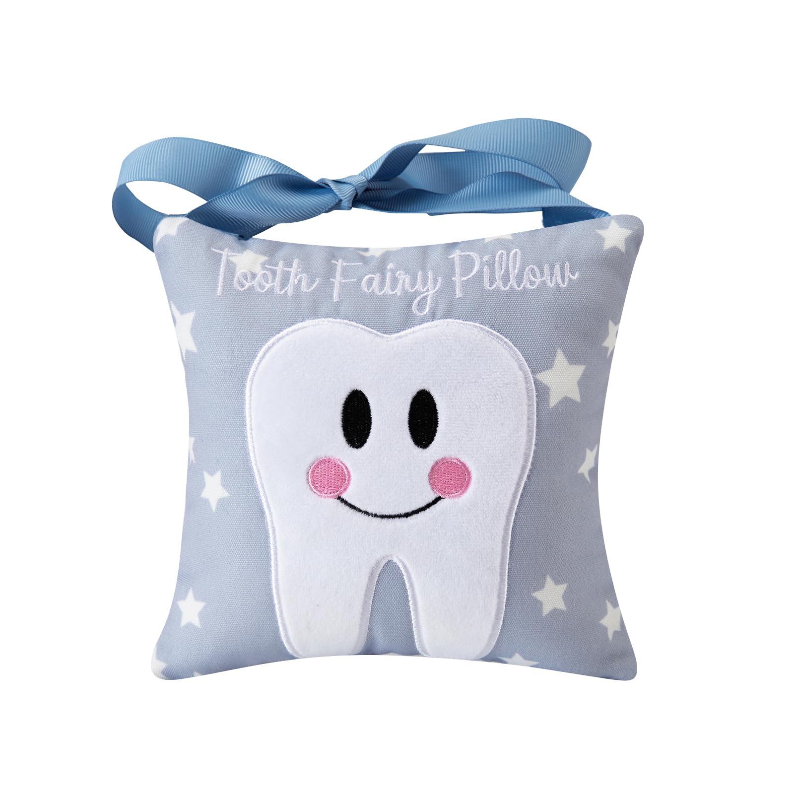 Xunboo Tooth Fairy Pillow front shows a big tooth design for bedtime magic