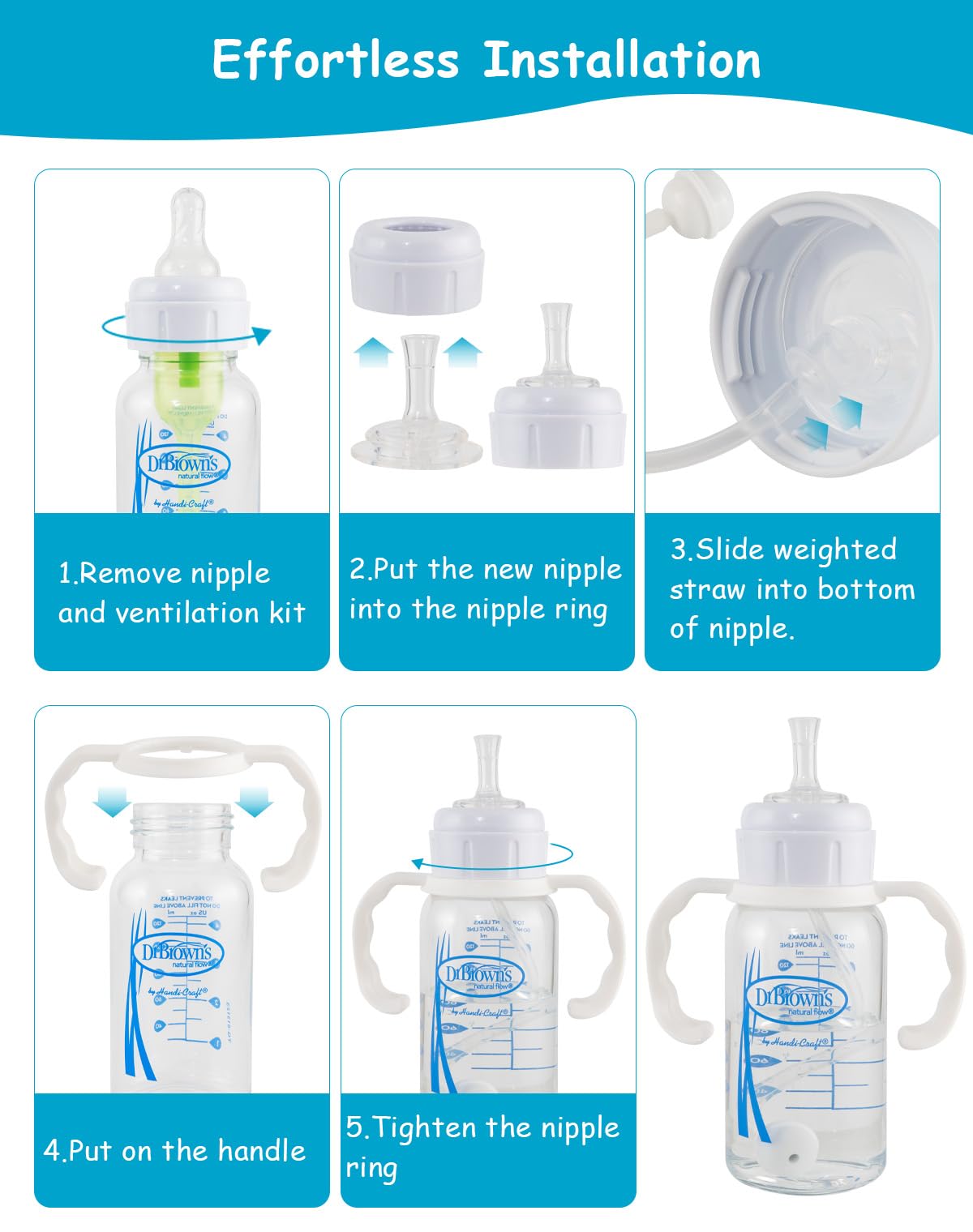 XUNICUTE four-pack straw nipples shows multiple transition options