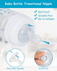 XUNICUTE anti-colic vent system on nipple designed to reduce air during feeds.