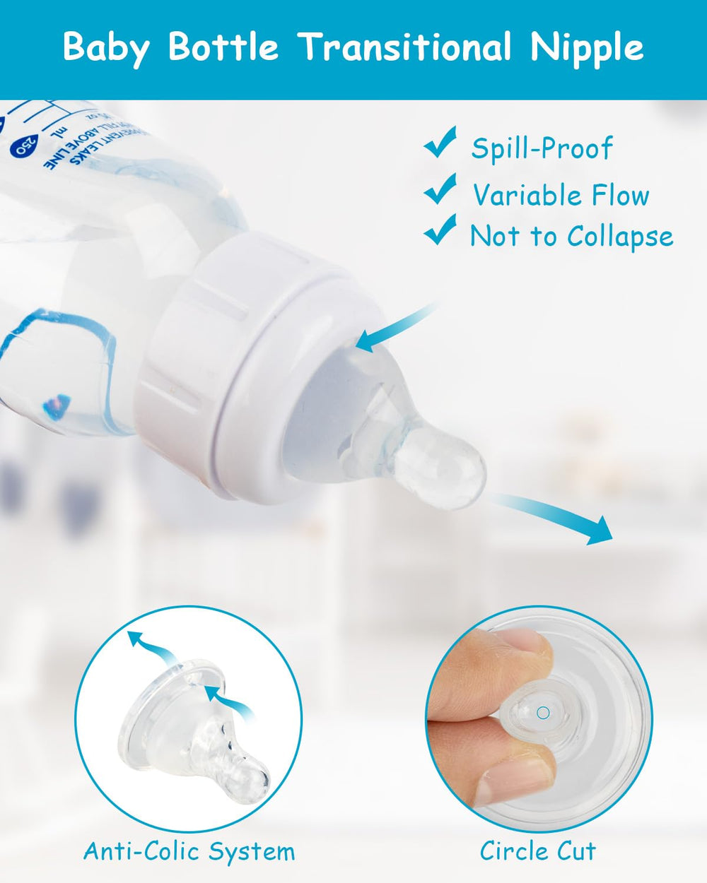XUNICUTE anti-colic vent system nipple reduces swallowed air during feeds