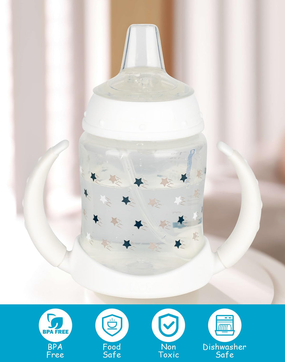 XUNICUTE leak-proof design illustration, shows reduced spills during busy mornings.
