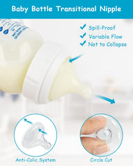 XUNICUTE Level 2 anti-colic vent image shows reduced swallowed air for comfortable feeding.