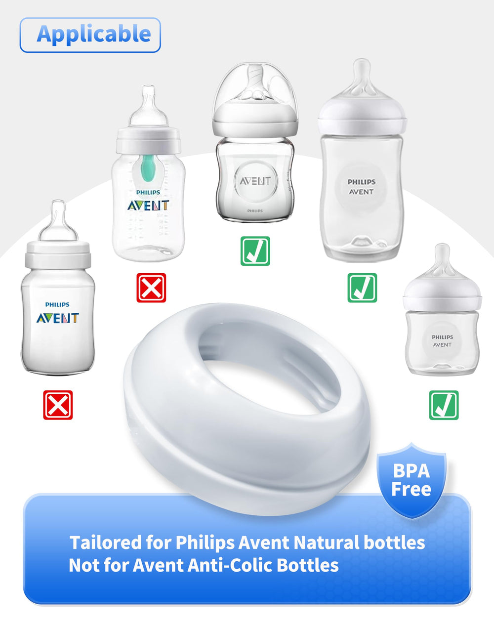 XUNICUTE Philips Avent Natural 9oz plastic bottle collar for secure sealing