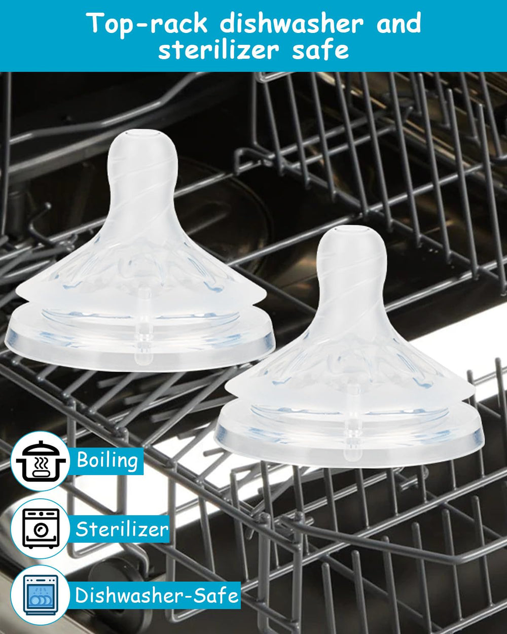 XUNICUTE Flow-5 nipple uses soft silicone for gentle teat sensation