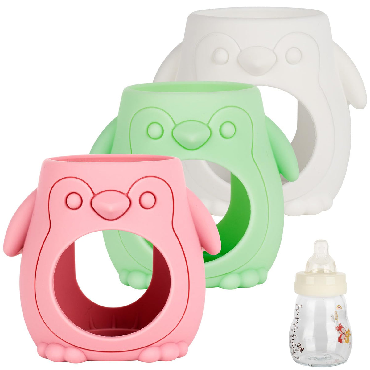 XUNICUTE white silicone sleeve on 6oz MAM bottle front view for improved grip during feeding