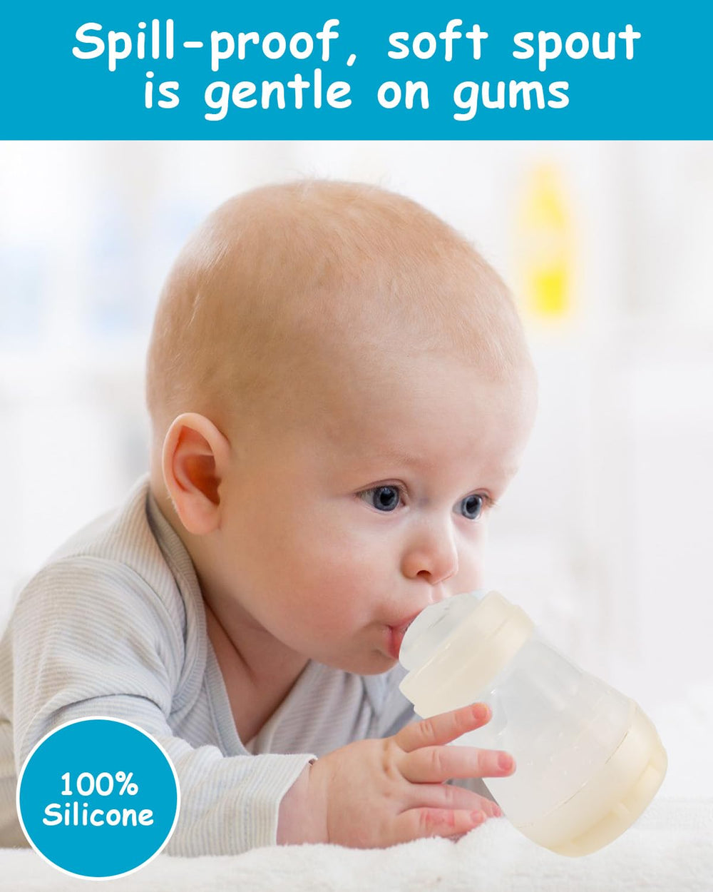 XUNICUTE silicone spout close-up highlighting gum-friendly design