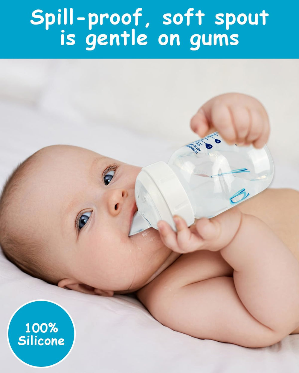 XUNICUTE 100% silicone sippy nipple shown for gentle sipping.