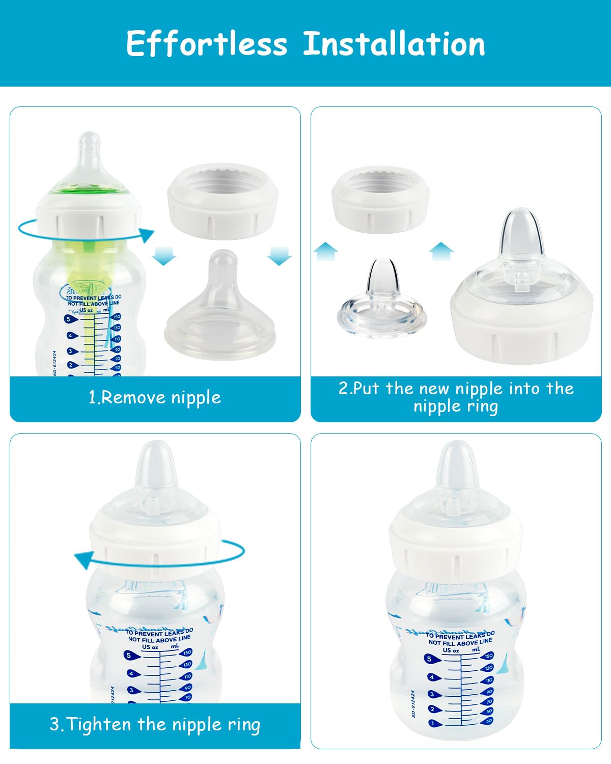 XUNICUTE 4-pack sippy nipples provide ready transition and backups.