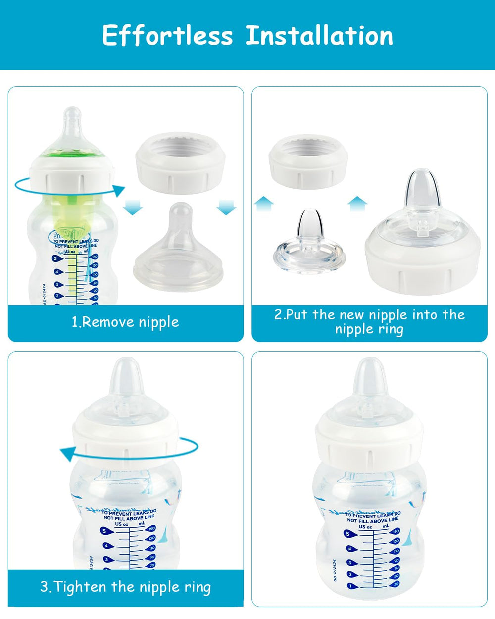 XUNICUTE 4-pack sippy nipples provide ready transition and backups.
