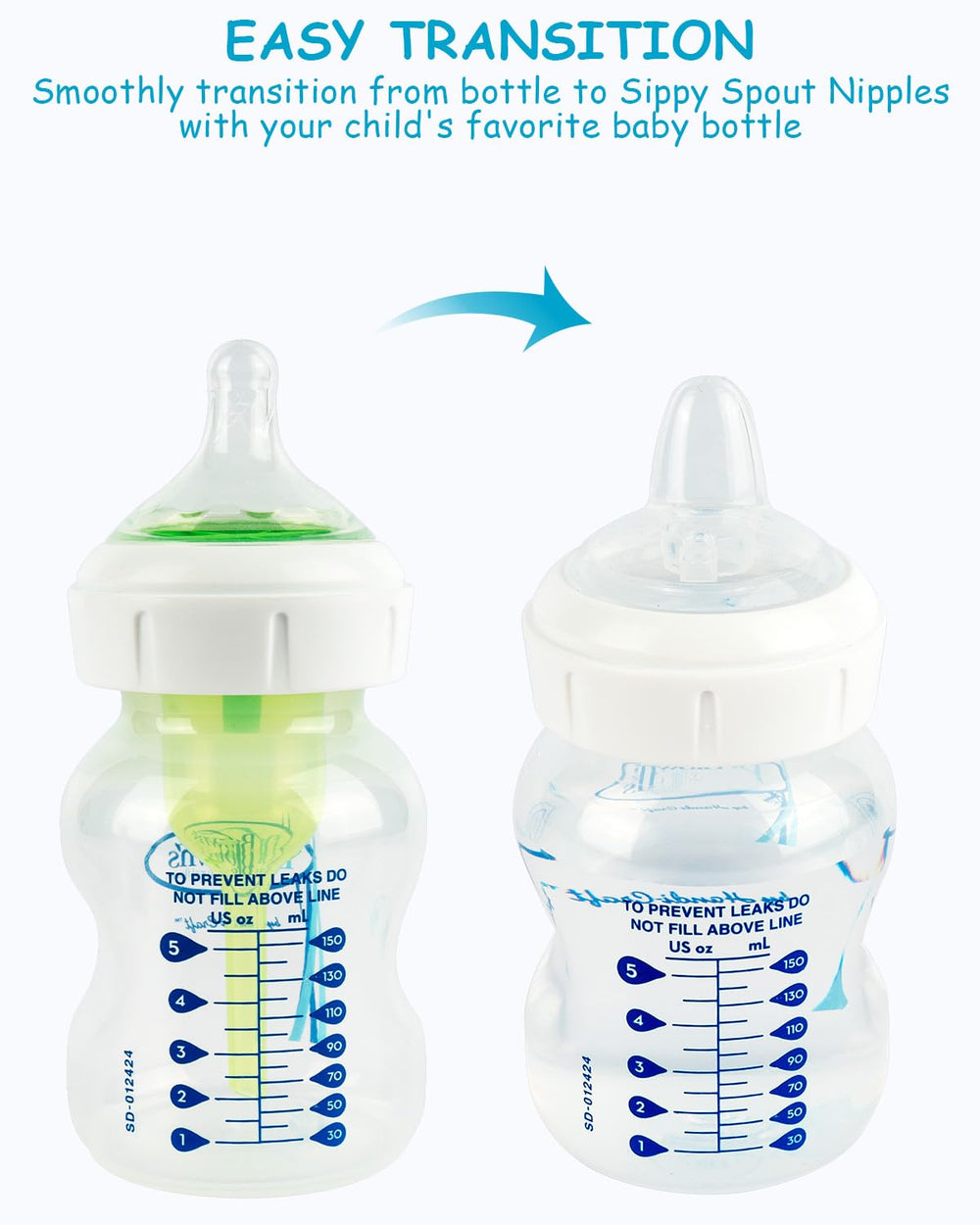 XUNICUTE nipple demonstrates bottle-to-cup transition in real-world use.