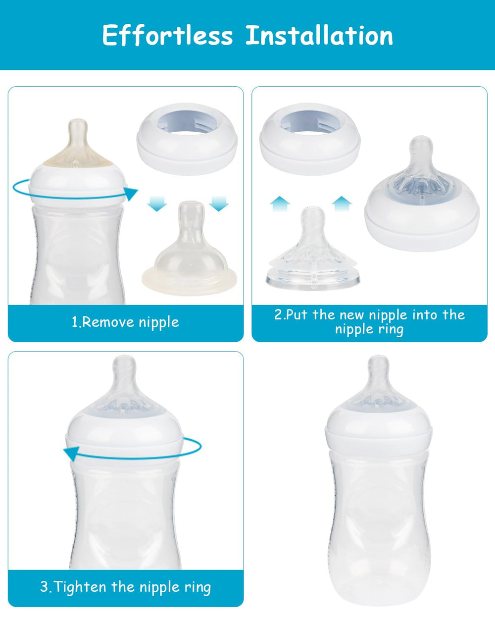XUNICUTE six-pack nipple set image emphasizes convenience for busy parents.