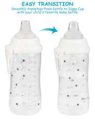 XUNICUTE soft spout closeup shows gum-friendly silicone and leak-resistant sipping