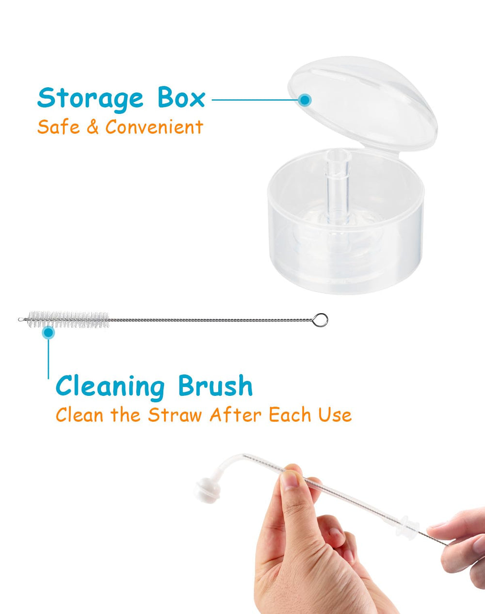 XUNICUTE straw cleaning brush keeps spouts hygienic between feeds.