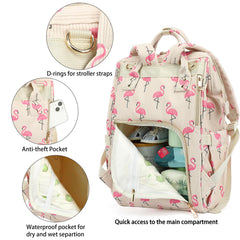 Xunteny corduroy diaper bag front compartment with insulated pockets for warm bottles.