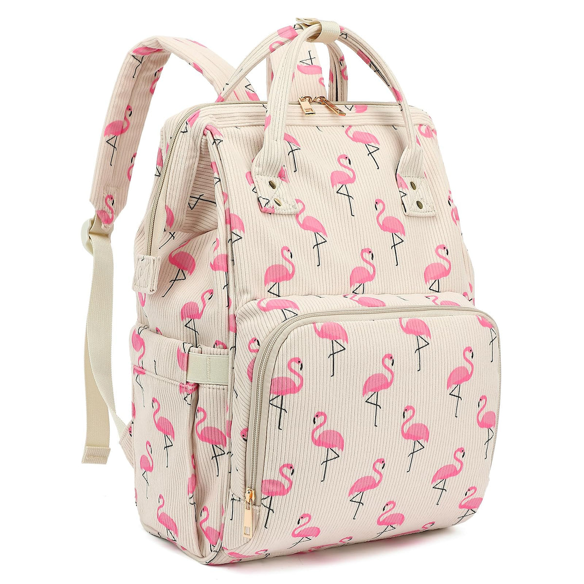 Xunteny corduroy diaper bag main compartment for organized baby gear and quick access.