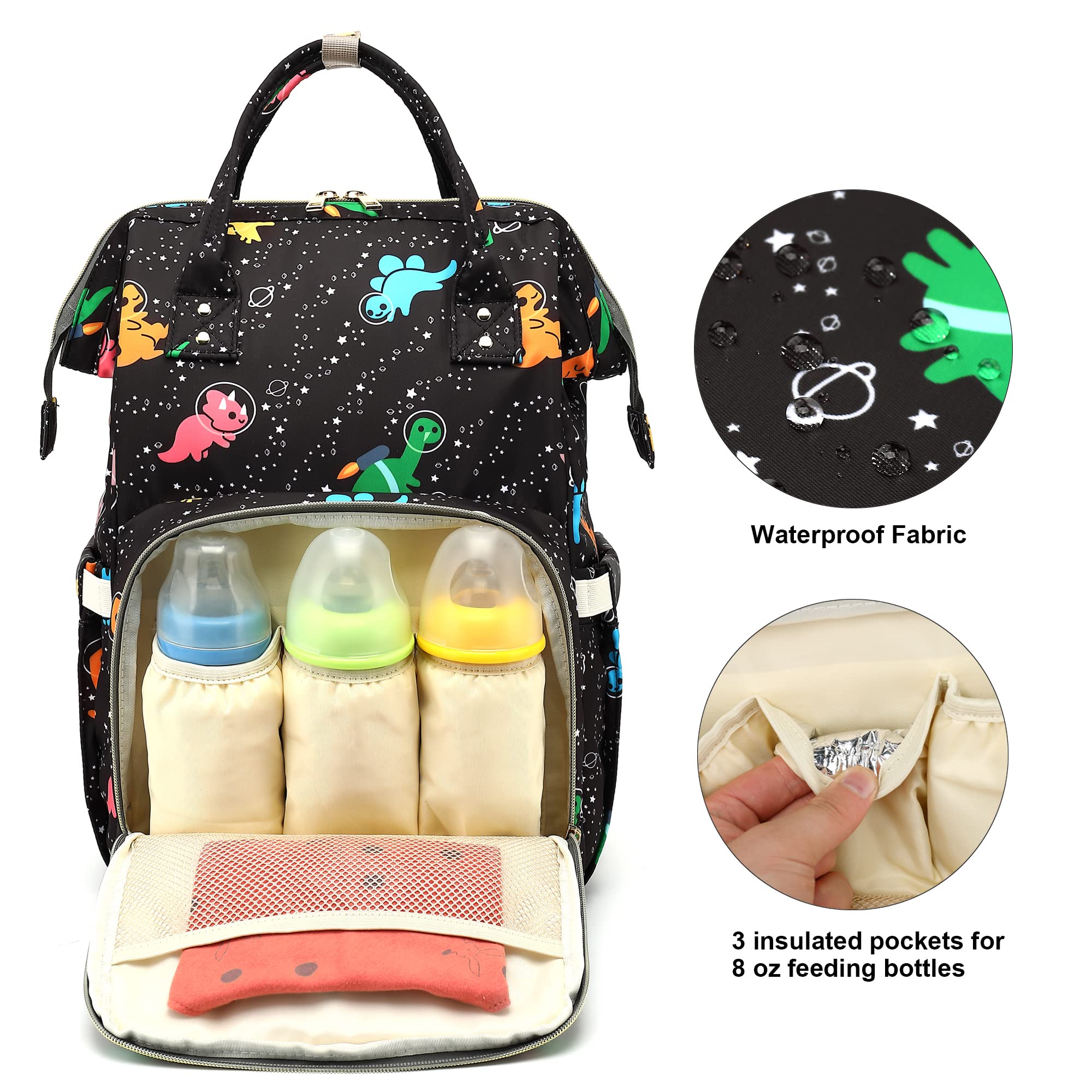 Xunteny dinosaur backpack side pocket highlights organized space for bottles or wipes