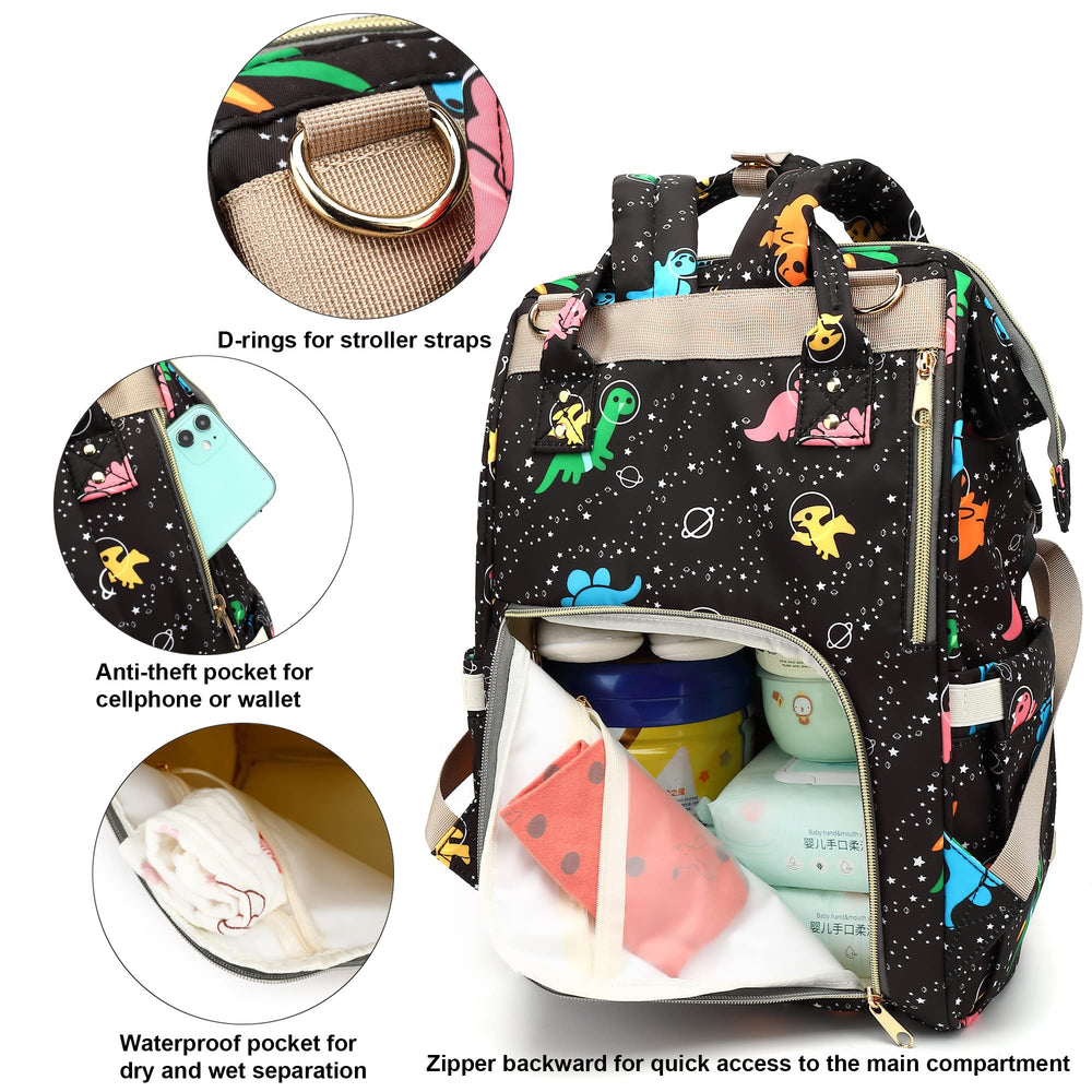 Xunteny Dinosaur diaper bag backpack stroller strap offers hands-free on-the-go convenience