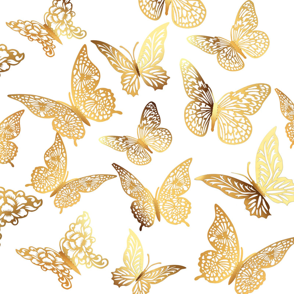 XUNXMAS 3D gold butterfly wall decor features four styles for versatile room accents.
