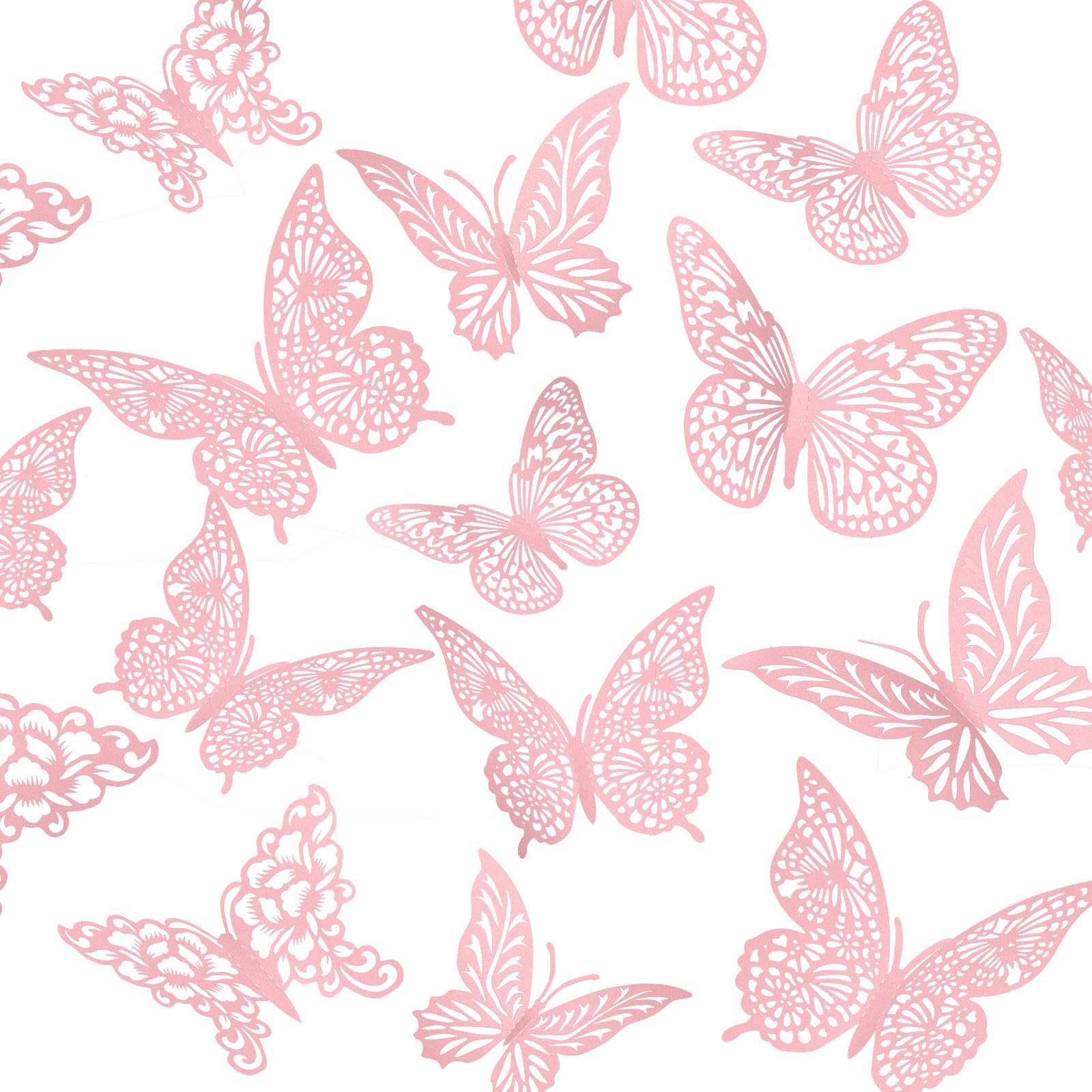 XUNXMAS 3D pink butterfly wall decor with shimmering metallic finish.