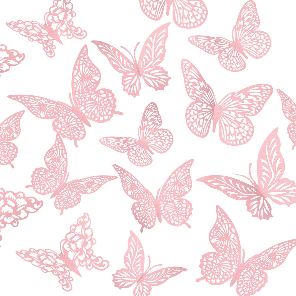 XUNXMAS 3D pink butterfly wall decor with shimmering metallic finish.