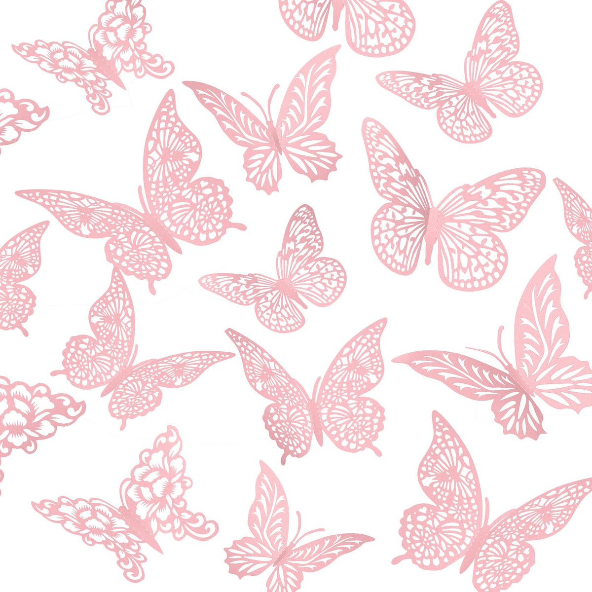 XUNXMAS 3D pink butterfly wall decor with shimmering metallic finish.