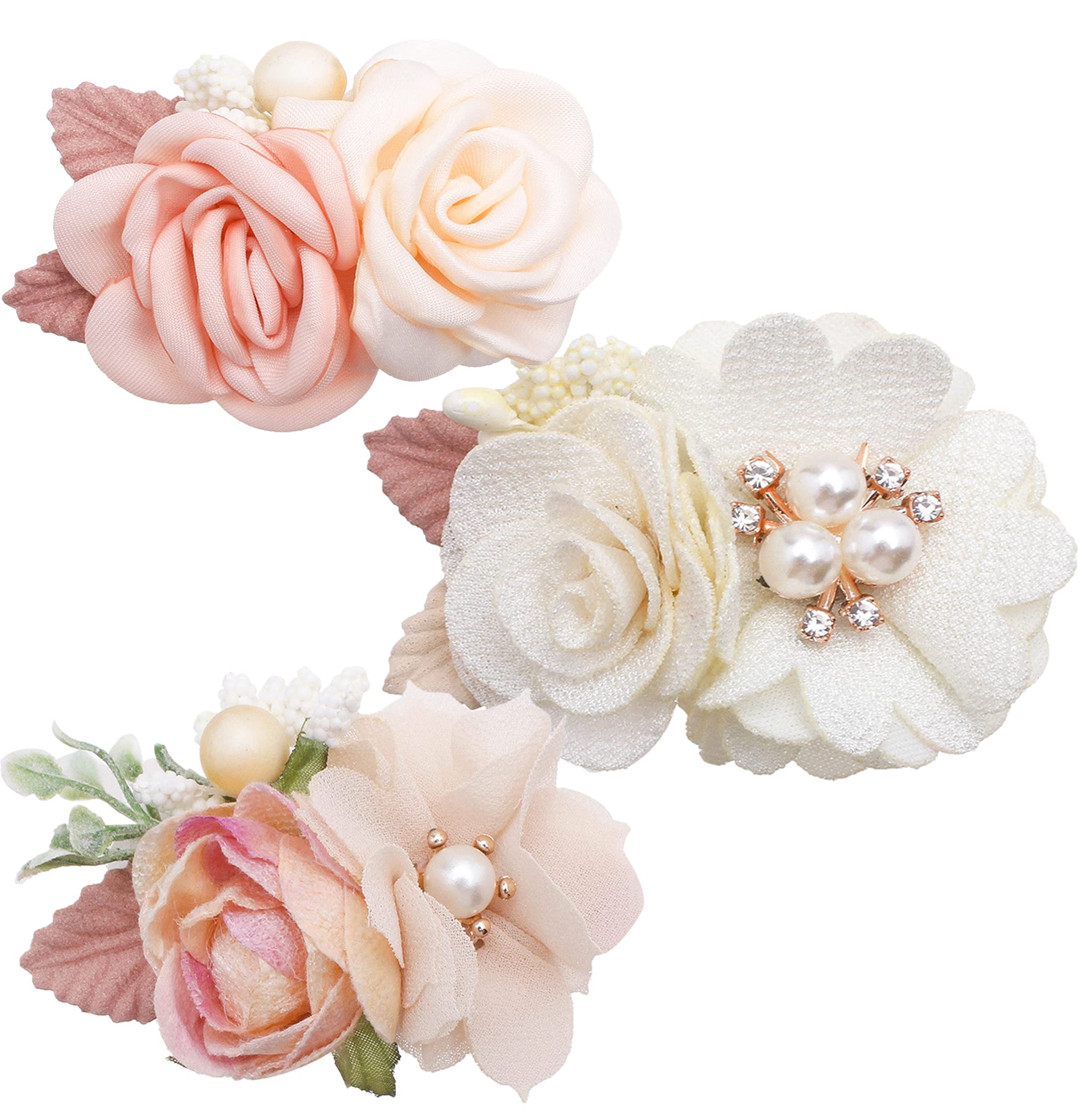 XuoAz baby flower hairclip pack3 style1 on soft grosgrain ribbon for comfy daily wear
