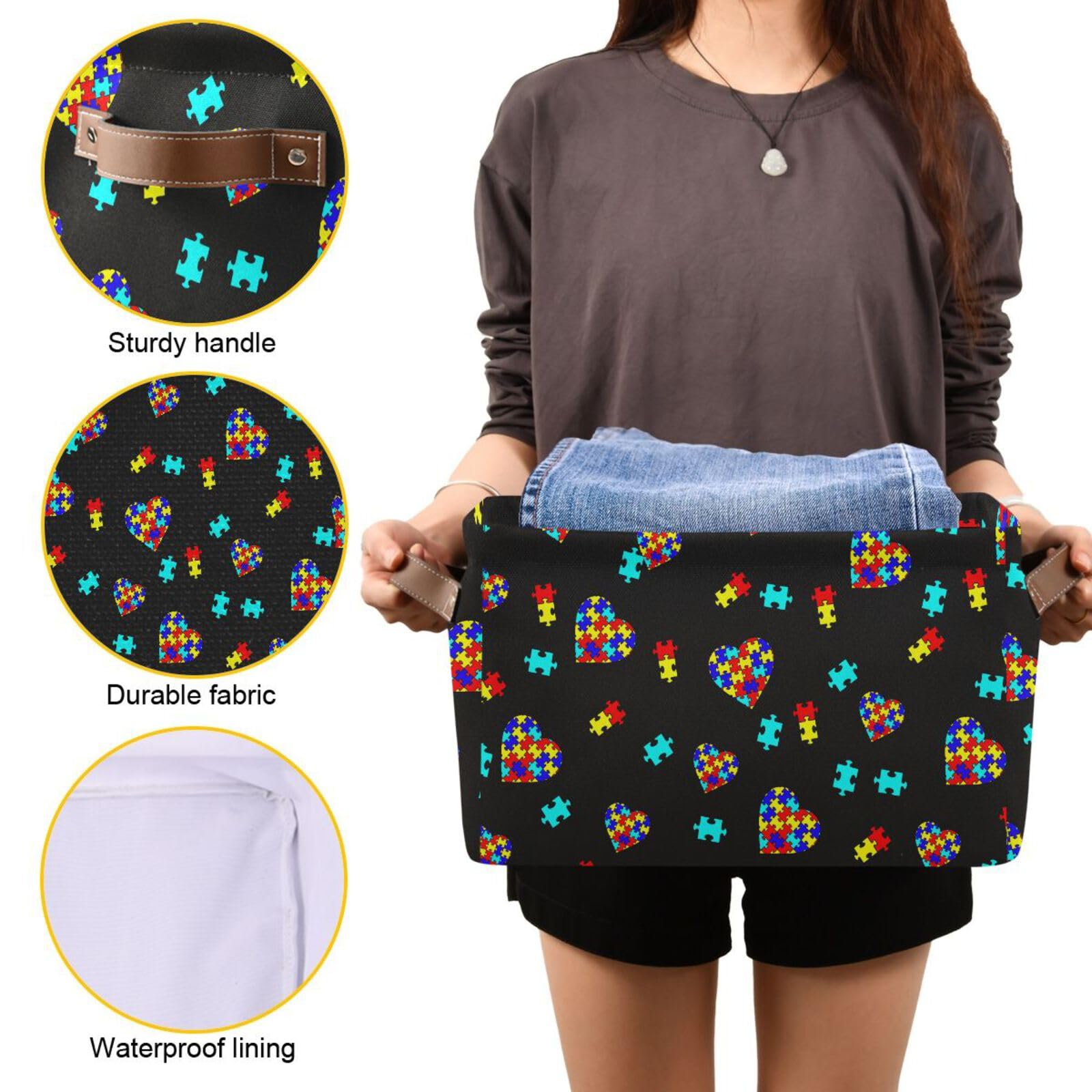 XUWU autism-awareness puzzle design bin supports playful learning spaces.