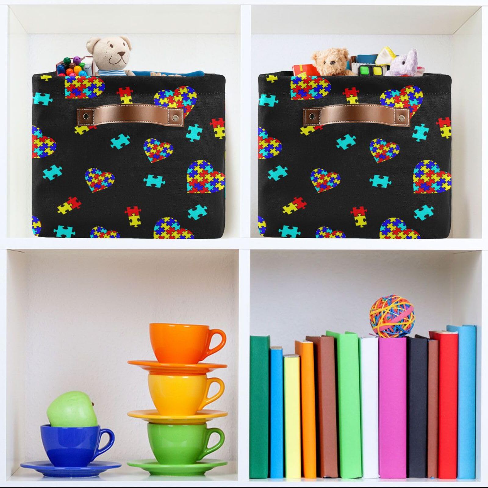 XUWU compact collapsible storage cube fits on shelves and desks.