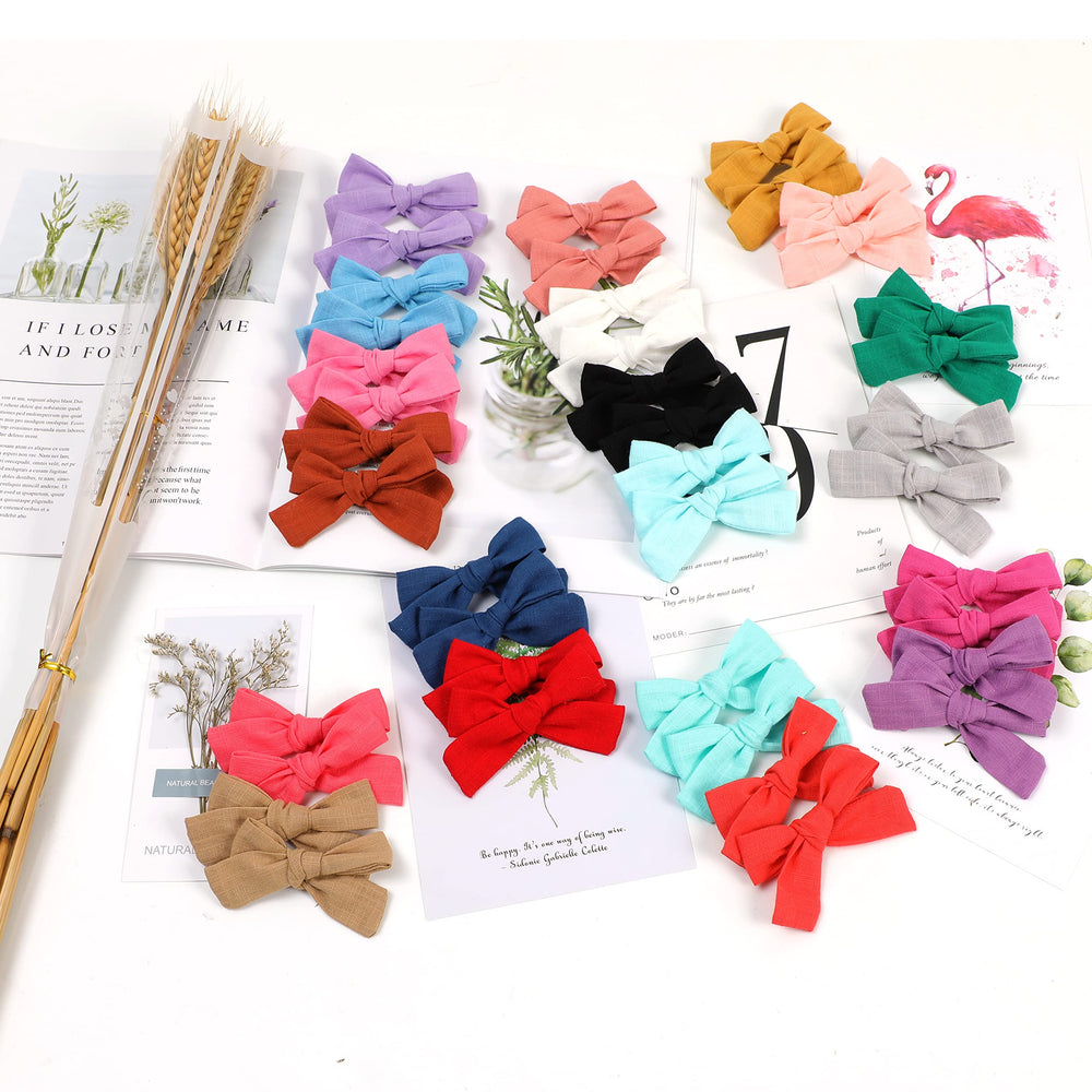Xuxisowo handmade linen bows arranged in 20-color set for varied looks